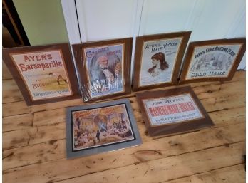 Lot Of 6 Vintage 16' X 12' Prints - Grocery Ad's, Magic Show Etc. All Are Matted And Shrinkwrapped.