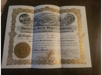 RARE! 1910 Gold Mining Company Capital Stock Certificate  Sierra California. Mint Original Condition