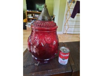 Vintage Ruby Red Glass & Brass Hanging Light Shade 15' X 9' Art Deco Excellent Condition