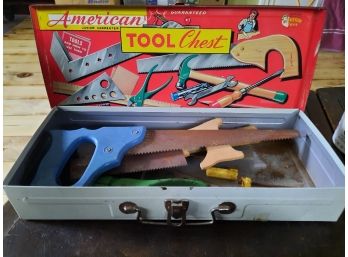 Vintage 1960's Teach 'N Fun Toys American Tool Chest In Metal Carry Case.