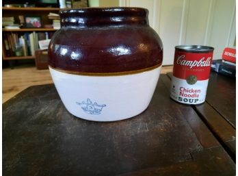 Antique Stoneware Crock Bean Pot #3 With One Loop Handle Pottery Vintage