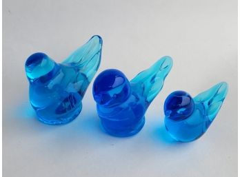 Vintage Glass Blue Bird Of Happiness Figurines - Set Of Three