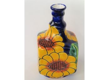 Gorgeous Sunflowers &  Blue Talavera Mexico Pottery Vase