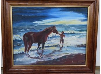 Horse & Boy By The Sea Painting