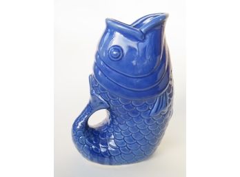 Cobalt Blue Glaze Ceramic Fish Glug Or Gurgle Jug Pitcher