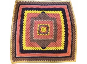 Vintage Granny Square Crocheted Throw