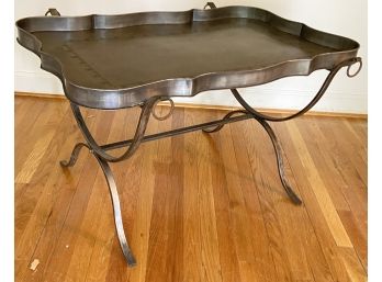 Vintage Pewter Finished Coffee Table With Tole Painted Top Tray