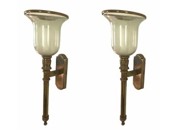 Long Vintage 2 Foot Brass Wall Mounted Candle Sconces