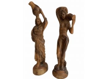 Pair Of Vintage Carved Olive Wood Figurines From Israel