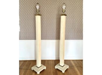 Pair Of Tall Vintage Herringbone Pattern Floor Lamps