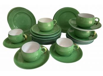 Vintage Okwan Art Deco Green China - Partial Set  29 Pcs.