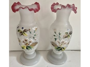 Pair Of Antique Bristol Glass Vases