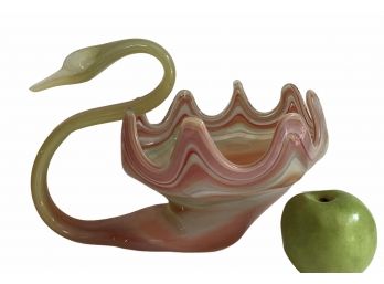 Handblown Swirled Murano Glass Swan Centerpiece Bowl