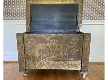 Large Antique Dutch Hammered Brass Chest 30.5' X 16' X 20.5'