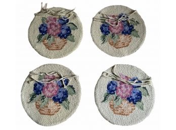 Set Of Four Wool Needlepoint Chair Seat Covers