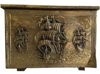 Vintage Clipper Dutch Hammered Brass Box  15.5' X 10.5' X 11'