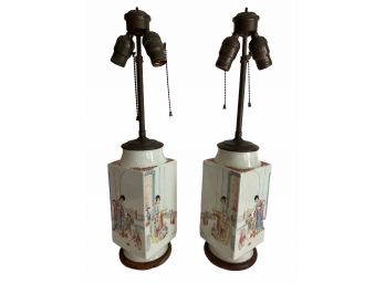 Pair Of Antique Chinese Porcelain Table Lamps