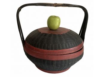 Antique Lacquered Japanese Basket With Lid