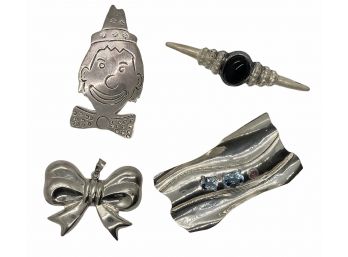 Sterling Silver Pins And Pendant - 4 Pieces - (5)