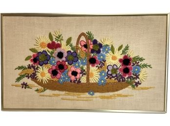 Vintage Flower Power Framed Crewel Work Picture