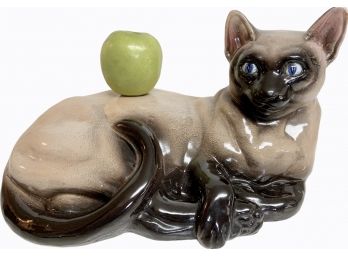 Vintage Life Sized Glazed Terra Cotta Cat Made In Italy