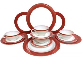 Vintage Pyrex Dinnerware With Red Rims  (partial Set)