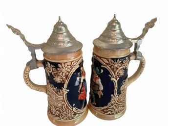 Pair Of Vintage German 5 Inch Beer Stein (G)