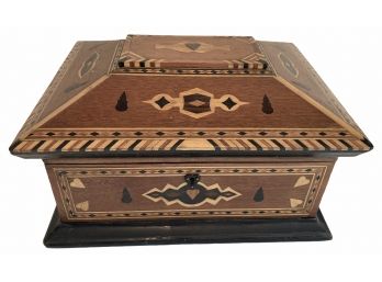 Vintage Marquetry & Carved Wood Box  12' X 8' X 7'