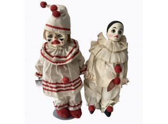 Two Vintage Efanbee Rubber Pierrot Dolls With Tags (C)