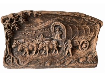 Vintage Syroco Wood Carving Of Wagon Train Scene