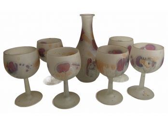 Israeli Glass - Six Goblets And Small Carafe