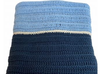 Vintage Crocheted Blue Striped Throw