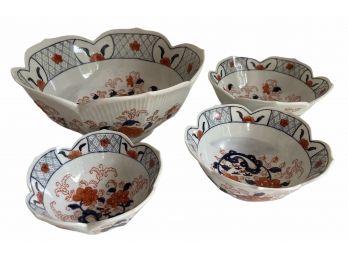 Nesting Japanese Imari Lotus Bowl Set From 5' To 10'