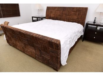 Woven Block Seagrass King Size Sleigh Platform Style Bed