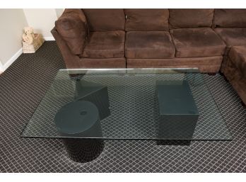 Glass Coffee Table With Three Geometric Shaped Design Bases