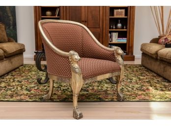 Regency Style Upholstered Club Chair With Animal Head And Paw Feet