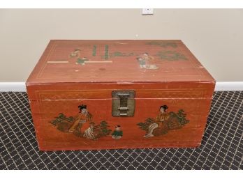 Vintage Hand Painted Chinese Wooden Trunk