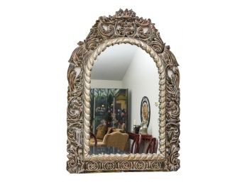 Impressive Carved Arched Wood Wall Mirror