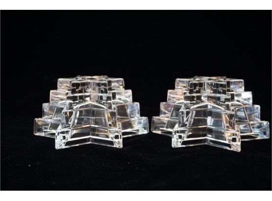 Two Star-Layered Cut Glass Candlestick Holders