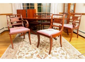 Mahogany Dining Table And Needlepoint Chairs