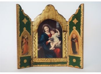 Madonna And Child Print On Wood Painted Fold Frame