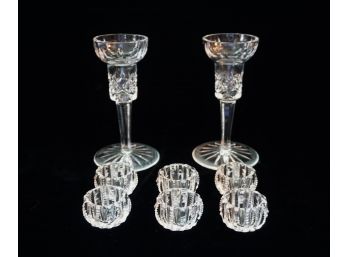 Group Of Eight Cut Glass Candlestick And Salt Holders