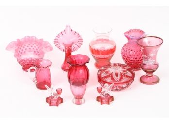 11 Pieces Of Pink Glass