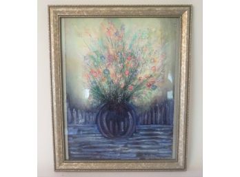 Framed Watercolor Of Potted Flowers, Signed By Anna Kayser Rollexing