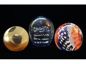 Group Of Three Signed Paperweights