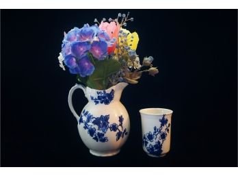 Blue And White Floral Pitcher And Cup