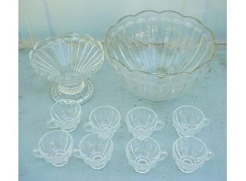 Glass Punch Bowl With Cups