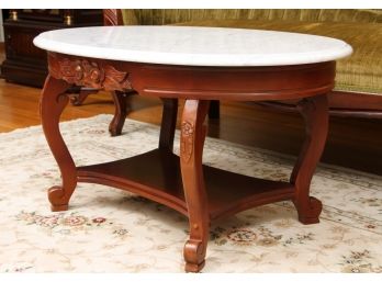 Marble And Mahogany Coffee Table With Floral Detail