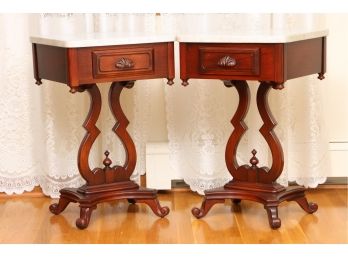 Mahogany And Marble Side Tables