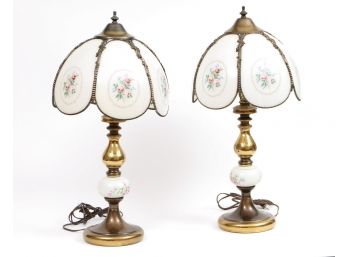 Pair Of White Floral Lamps